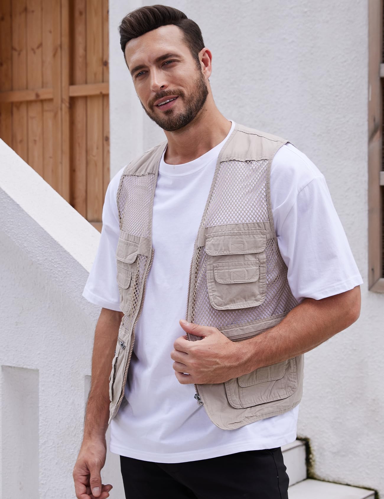 Gihuo Men's Utility Vest - Lightweight Fishing & Safari Vest with Multiple Pockets for Outdoor Adventures, Summer Travel, and Casual Wear