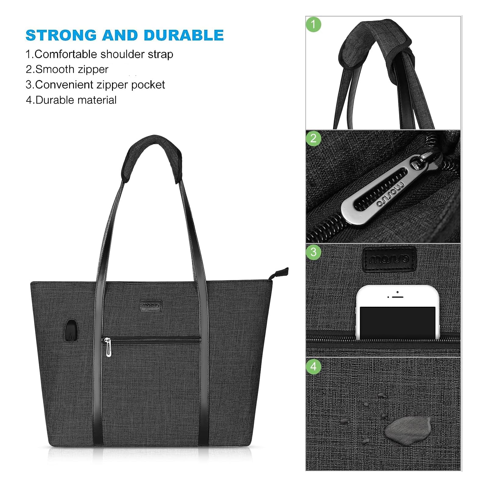 MOSISO 17-17.3 Inch Laptop Tote Bag for Women - USB Charging Port, Compatible with MacBook & Chromebook, Business Work Travel Computer Bag with Small Purse (Black) - Perfect for Office, Commuting & Business Trips