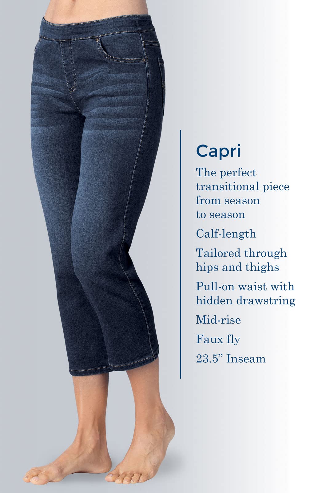 Women's Stretch Capri Jeans - Soft Pajama Jeans for Summer - Pull On Casual Pedal Pushers - Perfect for Lounging, Travel & Everyday Comfort
