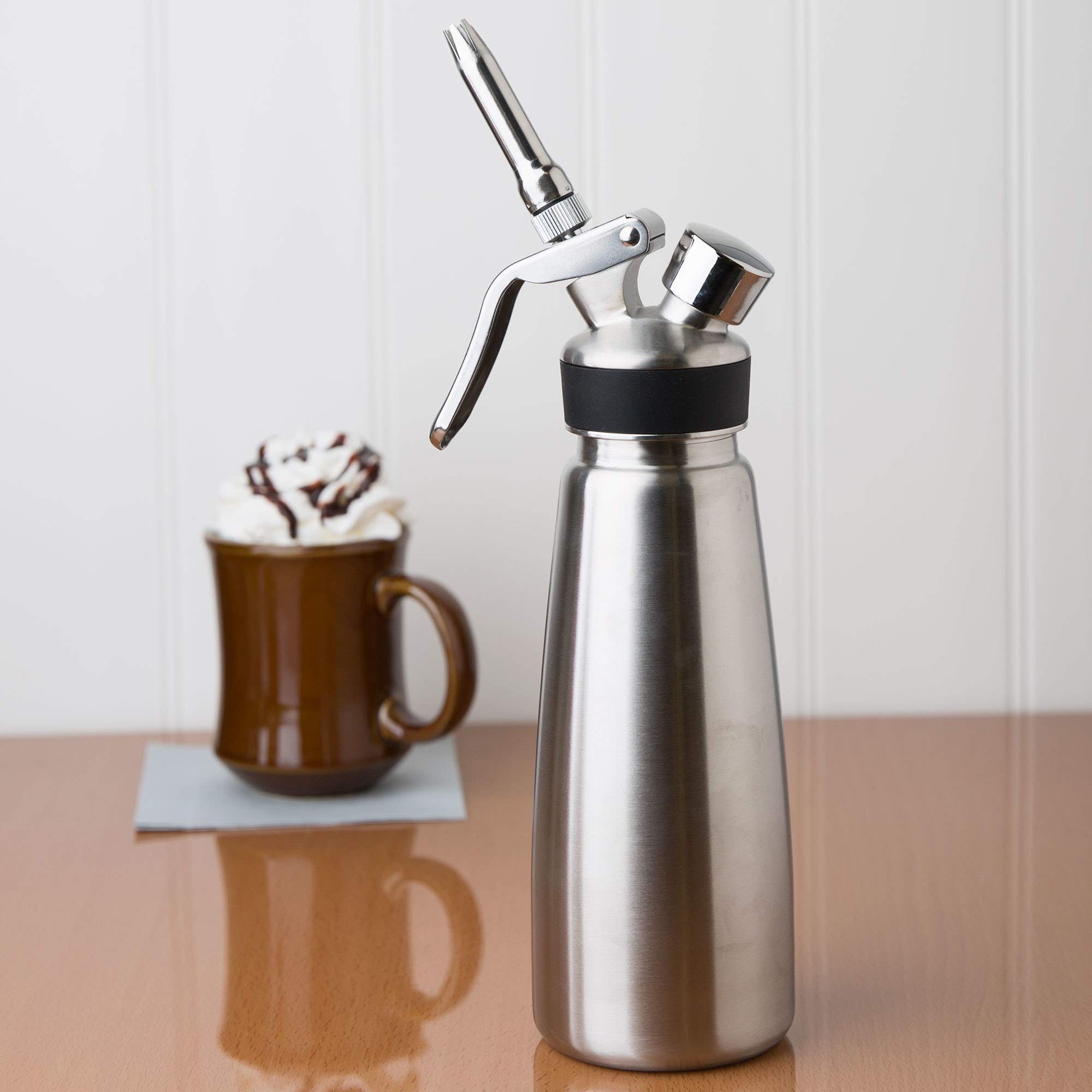 Professional Chef-Master 90062 Stainless Steel Whipped Cream Dispenser - 0.5L/1 Pint Capacity for Coffee, Waffles, Cakes & Desserts - Commercial Grade Cream Whipper for Bakeries, Cafes & Home Kitchen Use