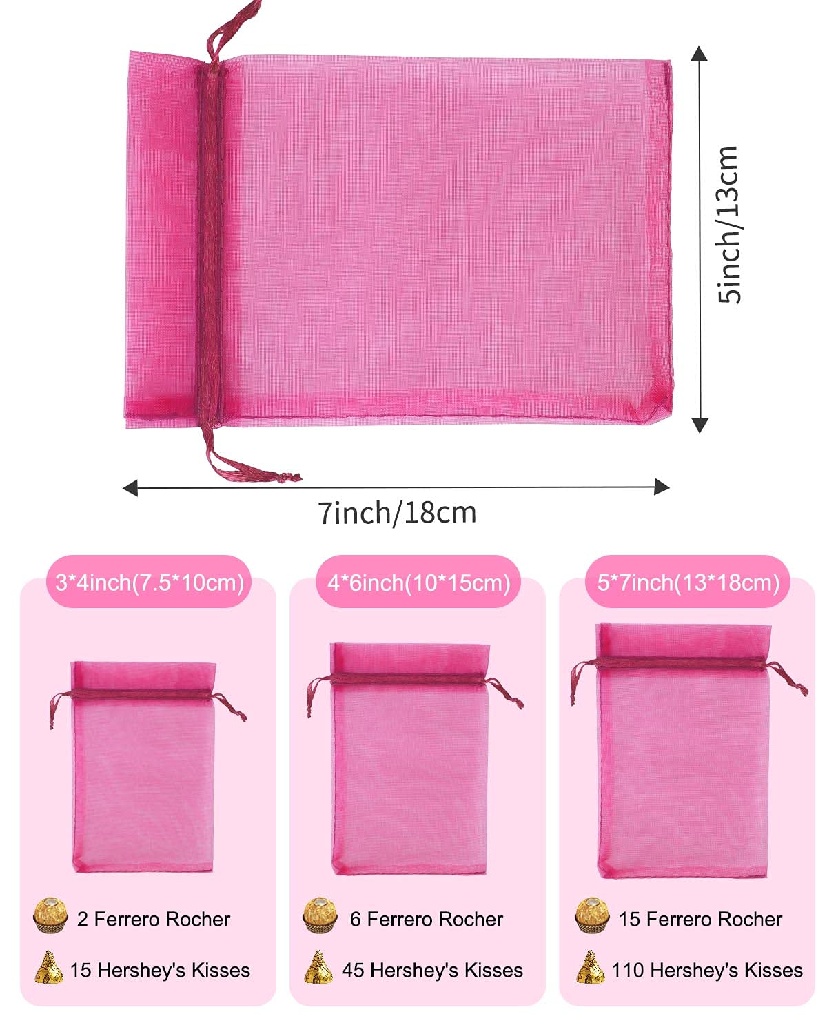 100PCS 4x6 Inch Sheer Organza Drawstring Bags - Small Jewelry Gift Bags for Wedding Favors, Party, Candy, Bracelet Packaging - Empty Mesh Sachet Bags (Hot Pink) | Perfect for Small Business, DIY Crafts & Event Giveaways