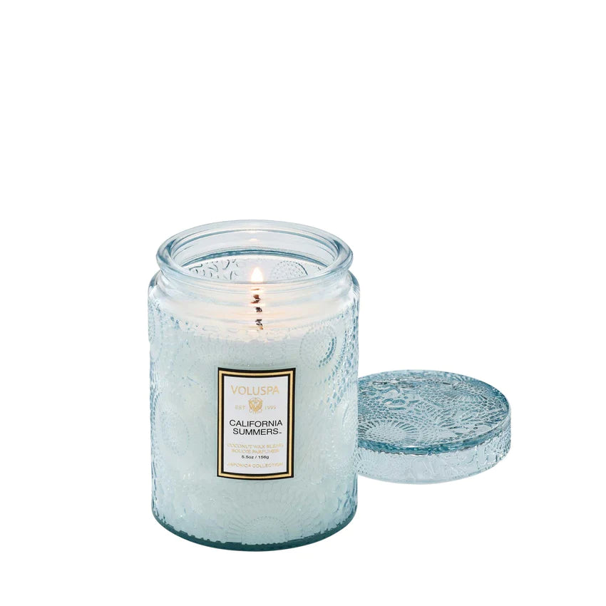 California Summers Small Embossed Jar Candle - Handmade Scented Soy Wax Candle for Home Decor, Gifts & Relaxation - Perfect for Living Room, Bedroom, Spa and Romantic Ambiance