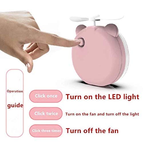Asera Cartoon Portable USB LED Makeup Mirror with Fan - Cute Cosmetic Vanity Mirror for Travel, Home & Salon Use - Perfect for Makeup Application, Skincare & Hair Styling