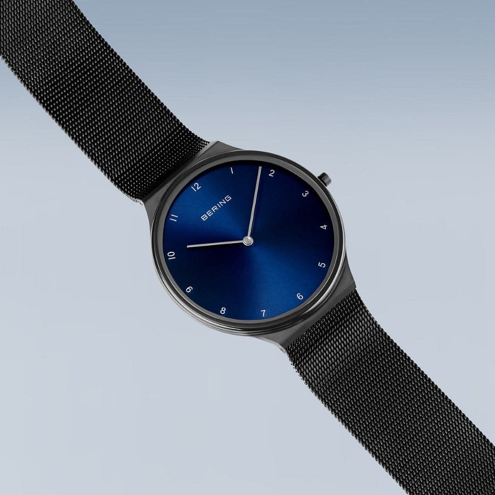 Bering Ultra Slim Women's Watch with Blue Dial & Black Milanese Strap 18440-227 - Elegant Dress Watch for Business, Office & Formal Occasions