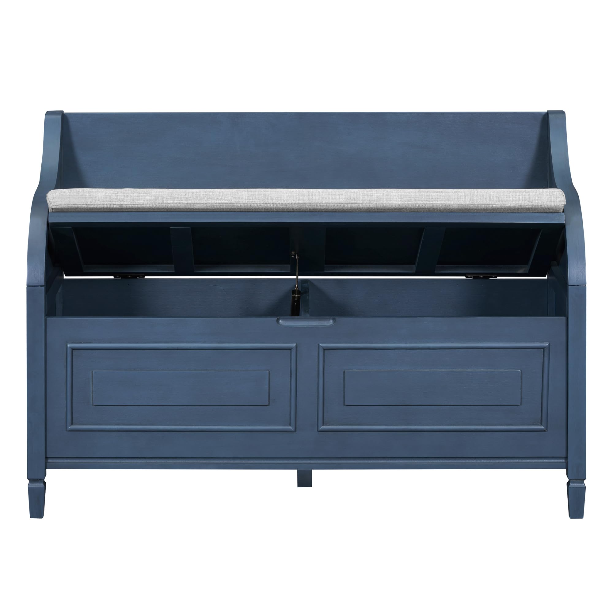 Solid Wood Upholstered Storage Ottoman Bench with Lift Top & Drawers - Antique Navy Entryway Furniture with Safety Hinge & Cushion | Perfect for Living Room, Bedroom, Hallway Organization & Extra Seating