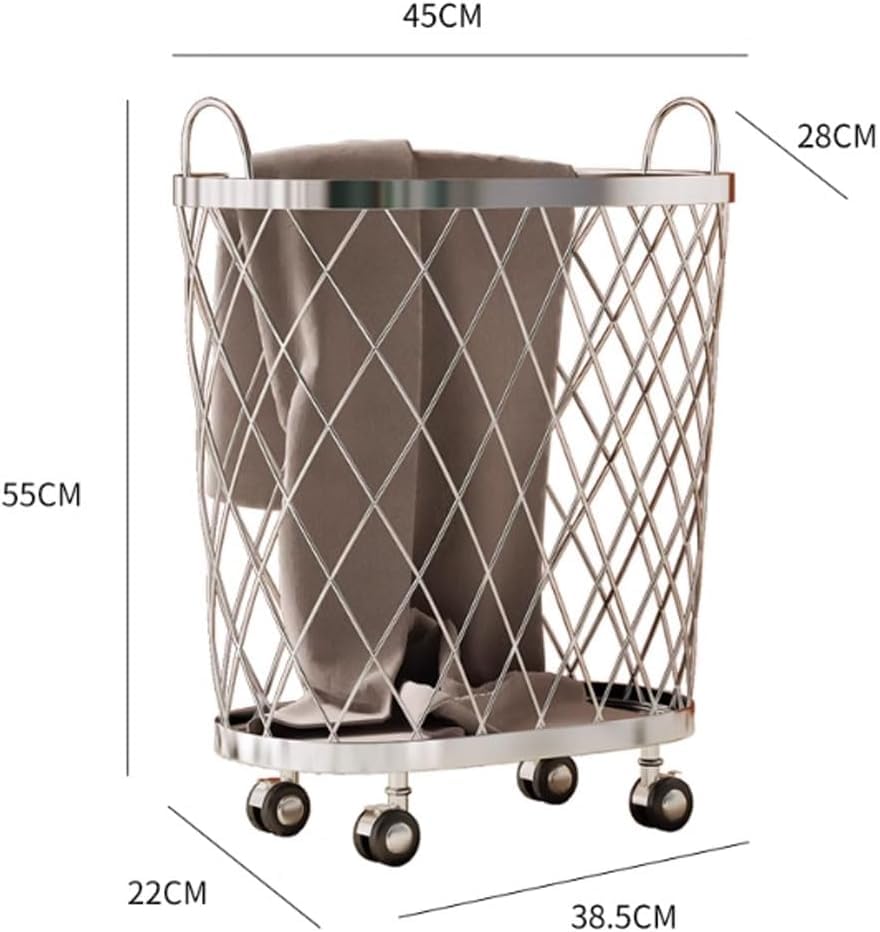 360° Rolling Laundry Hamper with Mesh Metal & Iron Frame - Foldable Dirty Clothes Hamper Basket with Wheels for Bathroom, Bedroom, Closet or Kids Toy Storage Organizer - Perfect for Home, Dorm & Apartment Use