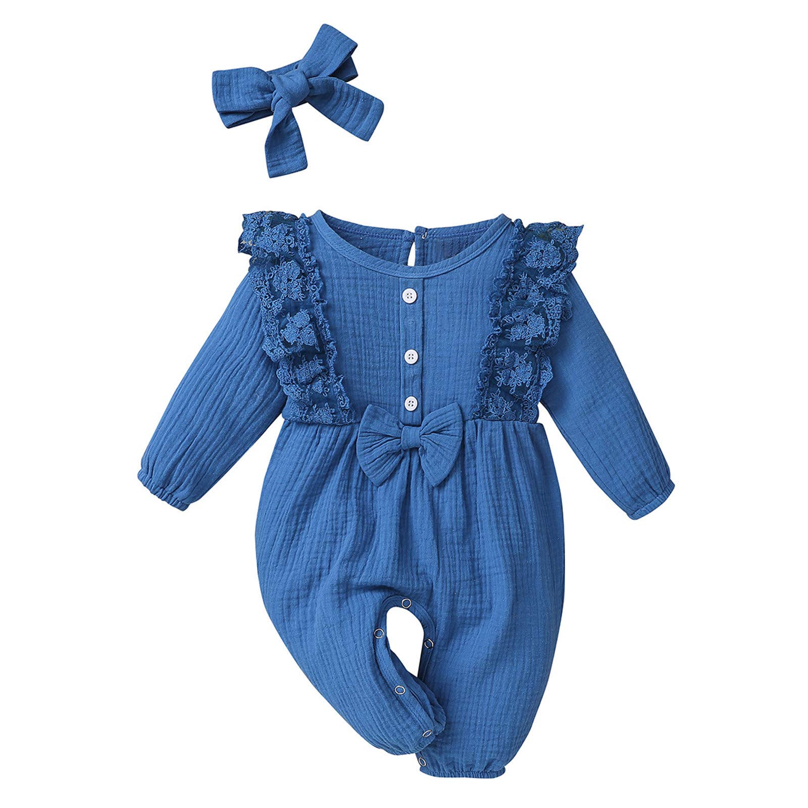Cotton Bow Infant Baby Lace Romper & Linen Jumpsuit for Newborn Girls - Soft & Breathable Outfit for Photo Shoots, Parties & Everyday Wear