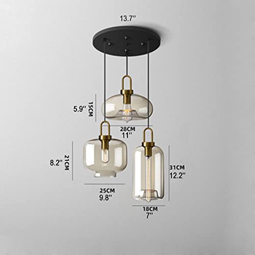**Amber Glass Pendant Light Fixtures - 3-Light E26 Hanging Chandelier for Kitchen Island, Dining Room & Living Room - Warm Ambient Lighting for Modern Home Decor**