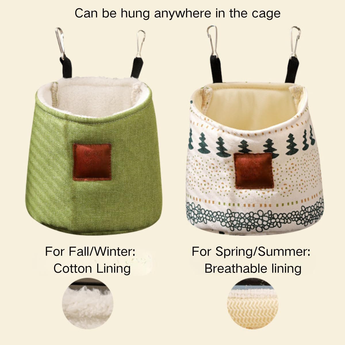 Soft Sugar Glider Sleeping Pouch & Hammock - Warm Hanging Nest Bed for Ferrets, Hamsters, Rats, Bunnies, Hedgehogs - Cage Accessories (Grey) - Perfect for Small Pet Nap Time & Cage Comfort