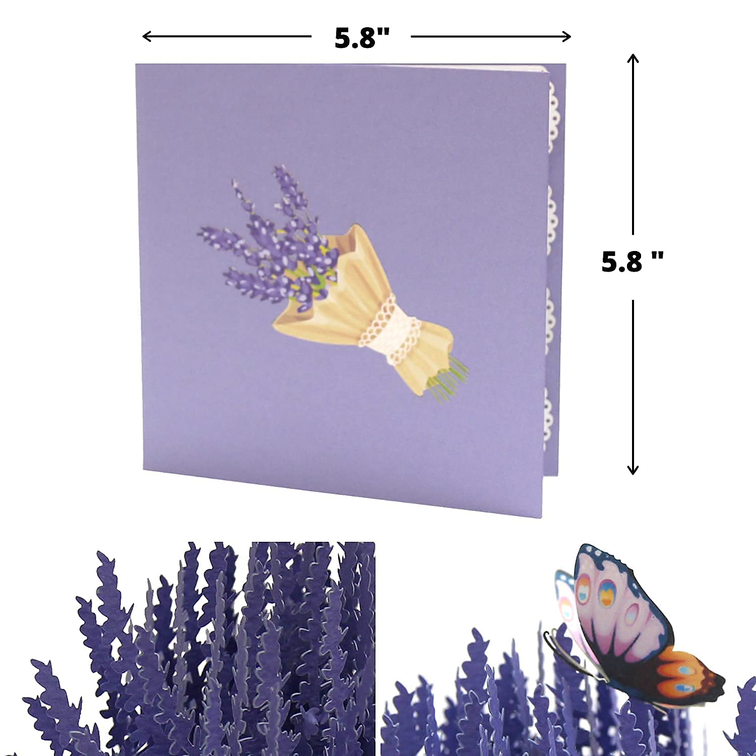 Set of 2 Lavender & Orchid 3D Pop Up Greeting Cards - Floral Gift for Mother's Day, Valentine's, Birthday & Anniversary - 6x6 Inch Handmade Table Decor - Perfect for Romantic Surprises & Special Occasions