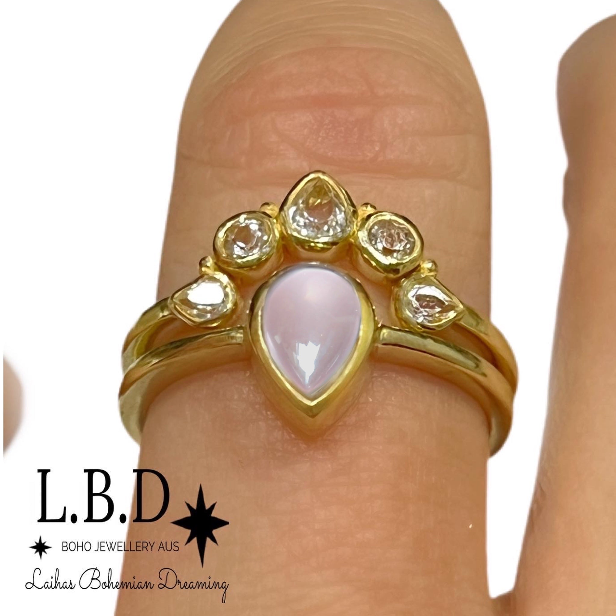 Laihas Queen of Cups Gold Topaz & Rose Quartz Ring Set – Elegant Jewelry for Women, Perfect for Gifts, Weddings & Special Occasions
