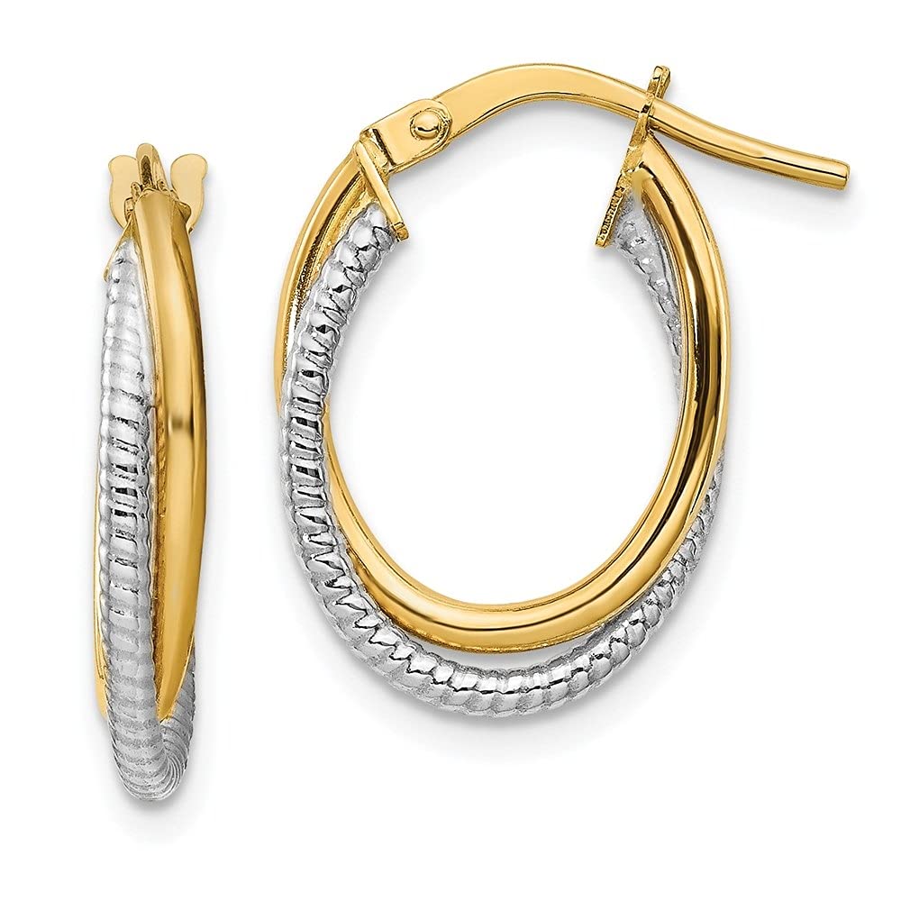 14K Gold Polished Textured Double Oval Hoop Earrings for Women - Elegant Fine Jewelry for Everyday Wear, Parties & Special Occasions
