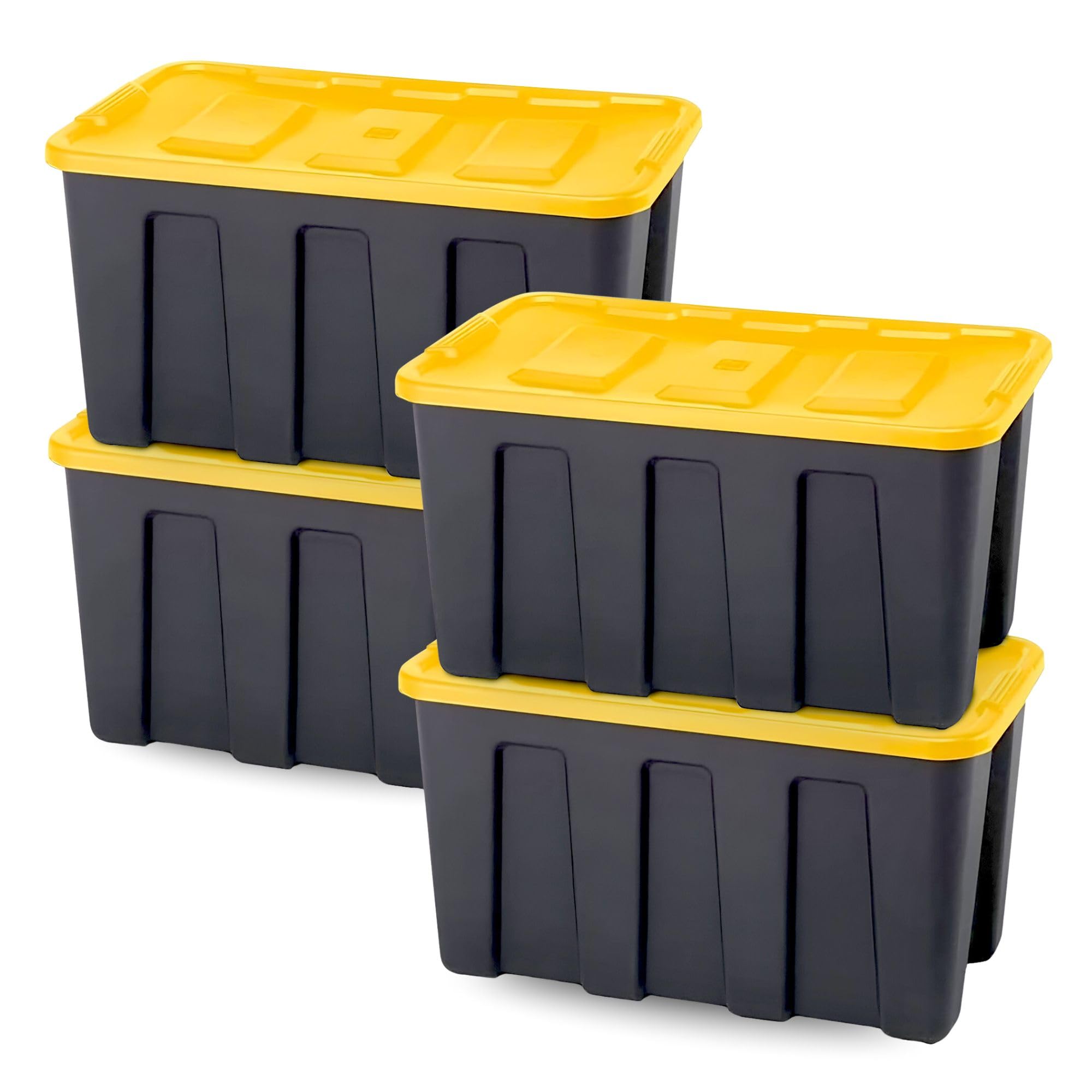 HOMZ 4-Pack 34 Gallon Heavy Duty Plastic Storage Bins with Lids - Durable Black & Yellow Containers for Home Organization, Garage Storage & Moving Supplies - Perfect for Closet, Basement & Warehouse Use