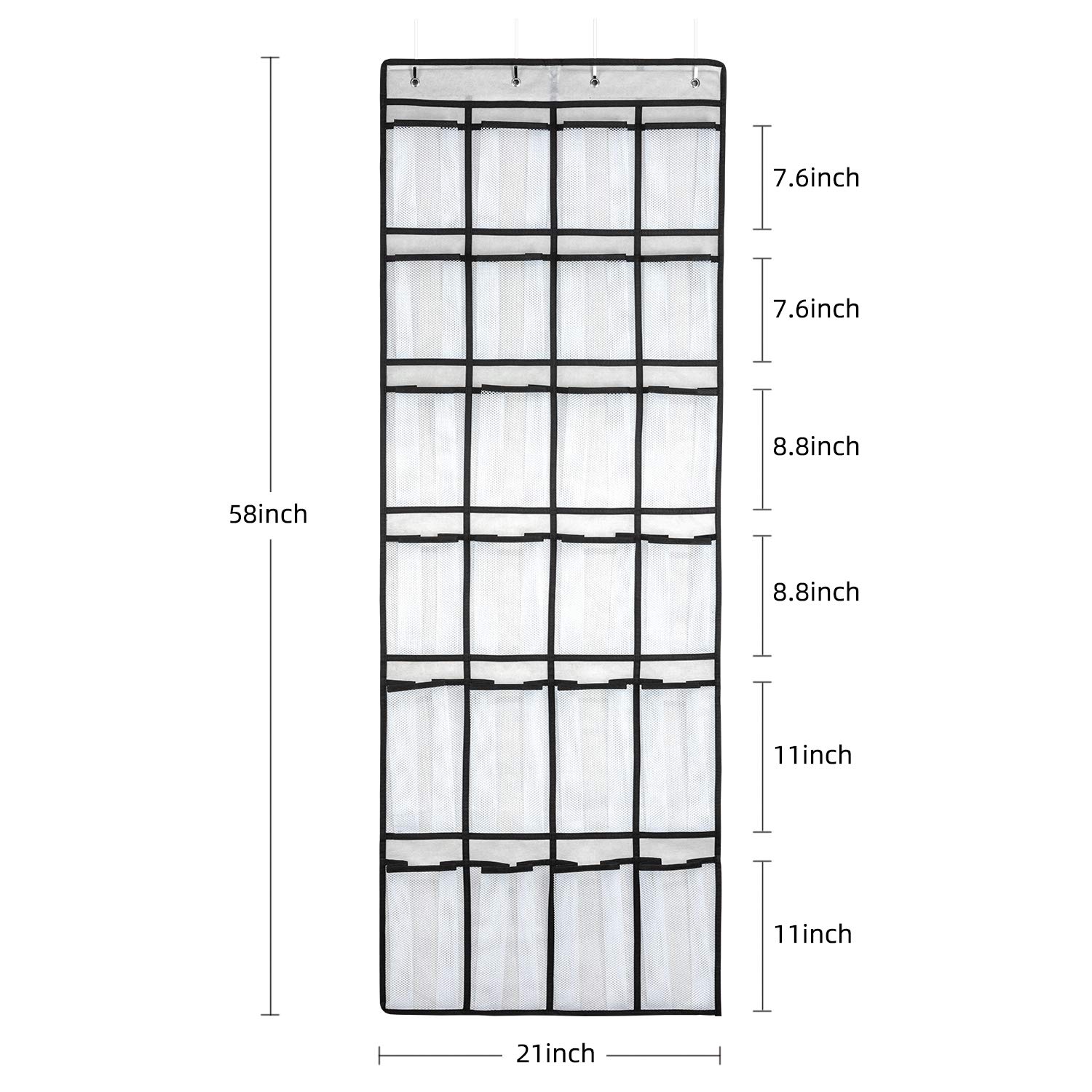 24-Pocket Over The Door Hanging Shoe Organizer - 58x21 Inch Mesh Shoe Rack for Men, Women & Kids - Space Saving Closet Storage Solution (White, 2-Pack) - Perfect for Bedrooms, Closets, Dorm Rooms & Small Spaces