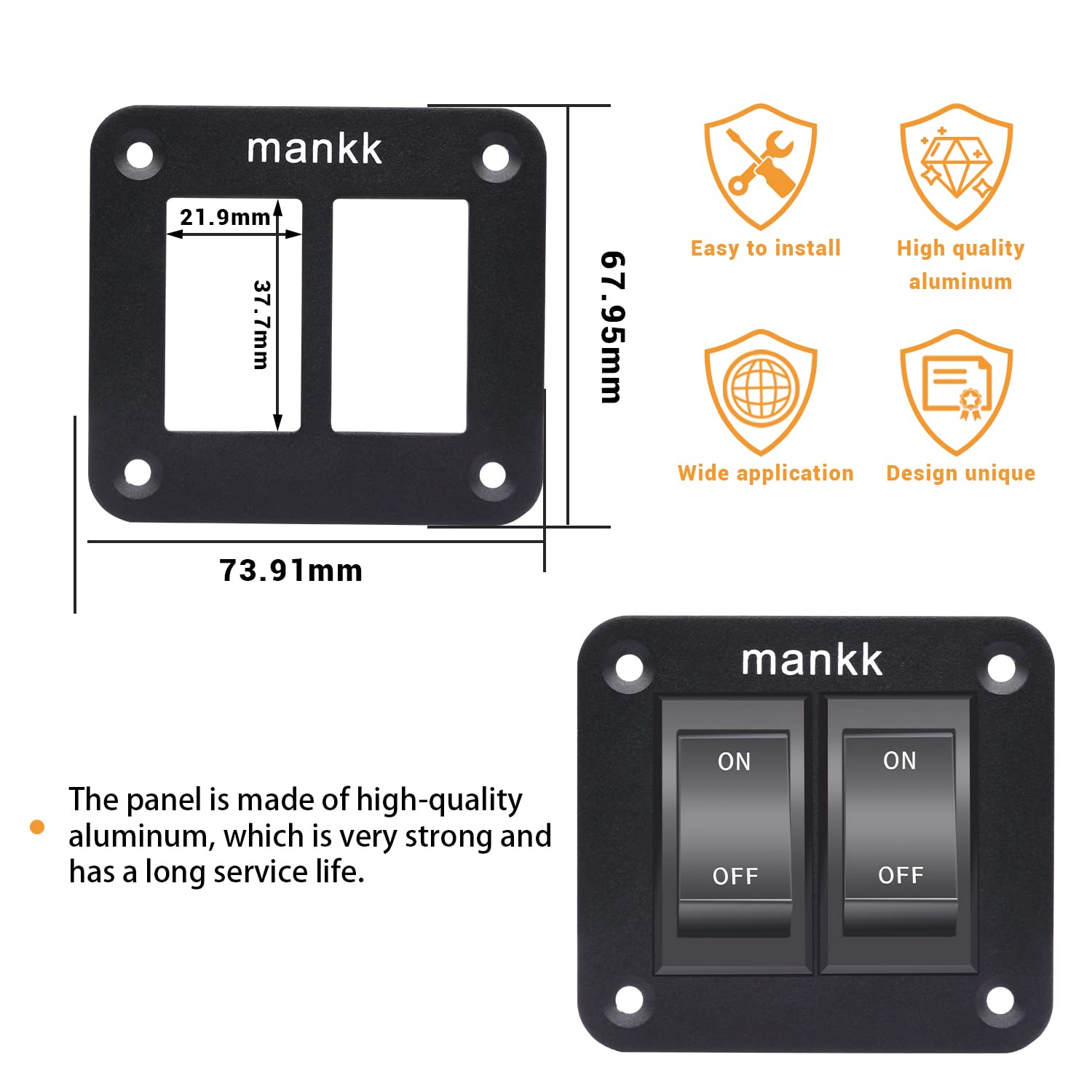 12V 20A 4 Pin DPST Rocker Switch Panel - Waterproof On/Off Switch for RV, Trailer, Camper & Boat Lighting - KCD2-7-201-B2-DZ - Perfect for Marine, Automotive & Off-Grid Power Control