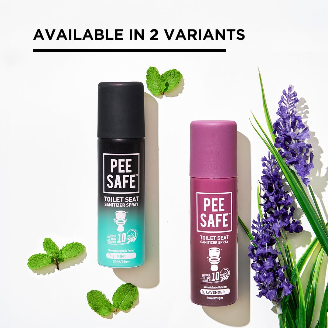 PEESAFE Pee Safe Toilet Seat Sanitizer Spray - 50ml Lavender Scent | Kills 99.9% Germs | Travel & Public Restroom Hygiene Essential | Portable Bathroom Cleaner for Home, Office & Hotels