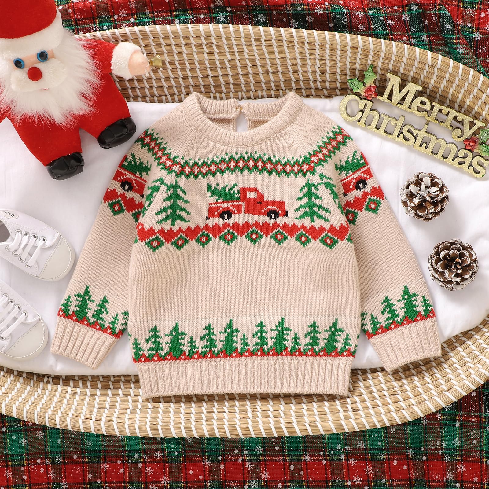 Karwuiio Toddler Baby Boy Christmas Sweater - Cozy Long Sleeve Knit Pullover for Fall & Winter - Perfect for Holiday Photos, Family Gatherings & Cold Weather Outfits