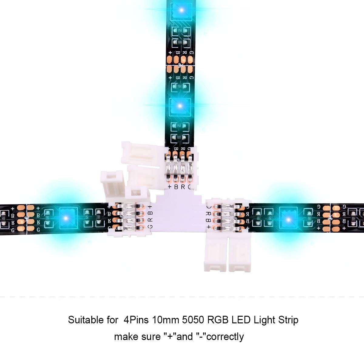5050 RGB LED Strip Connectors 4 Pin - 10mm L Shape LED Light Connector Kit for Indoor/Outdoor Decoration, Home Theater & DIY Lighting Projects