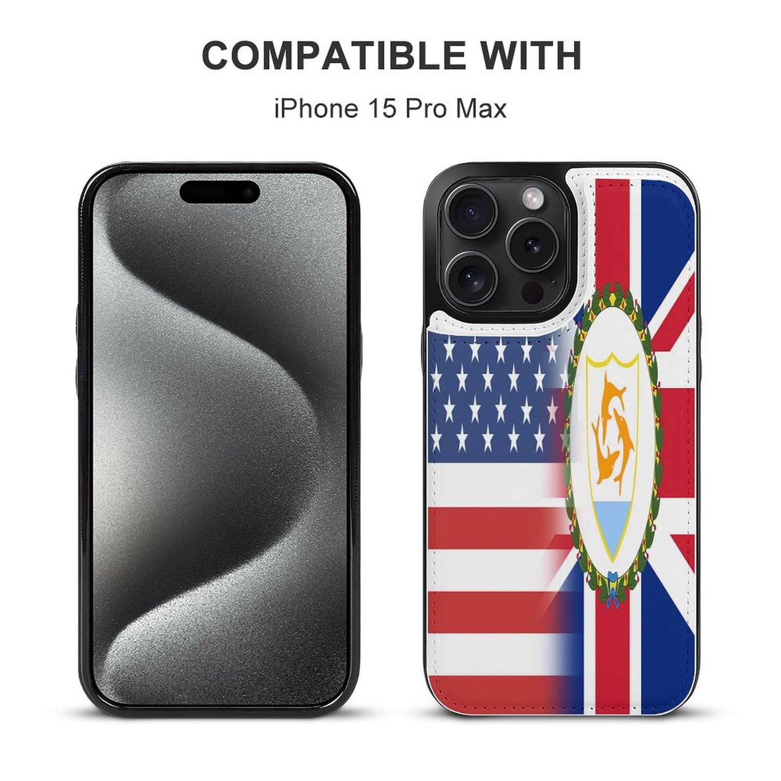 American & Anguilla Flag Print Flip Phone Case for iPhone 15 Plus/Pro/Pro Max (6.1-6.7 Inch) - Patriotic Protective Cover for Travel, Gifts & Everyday Use