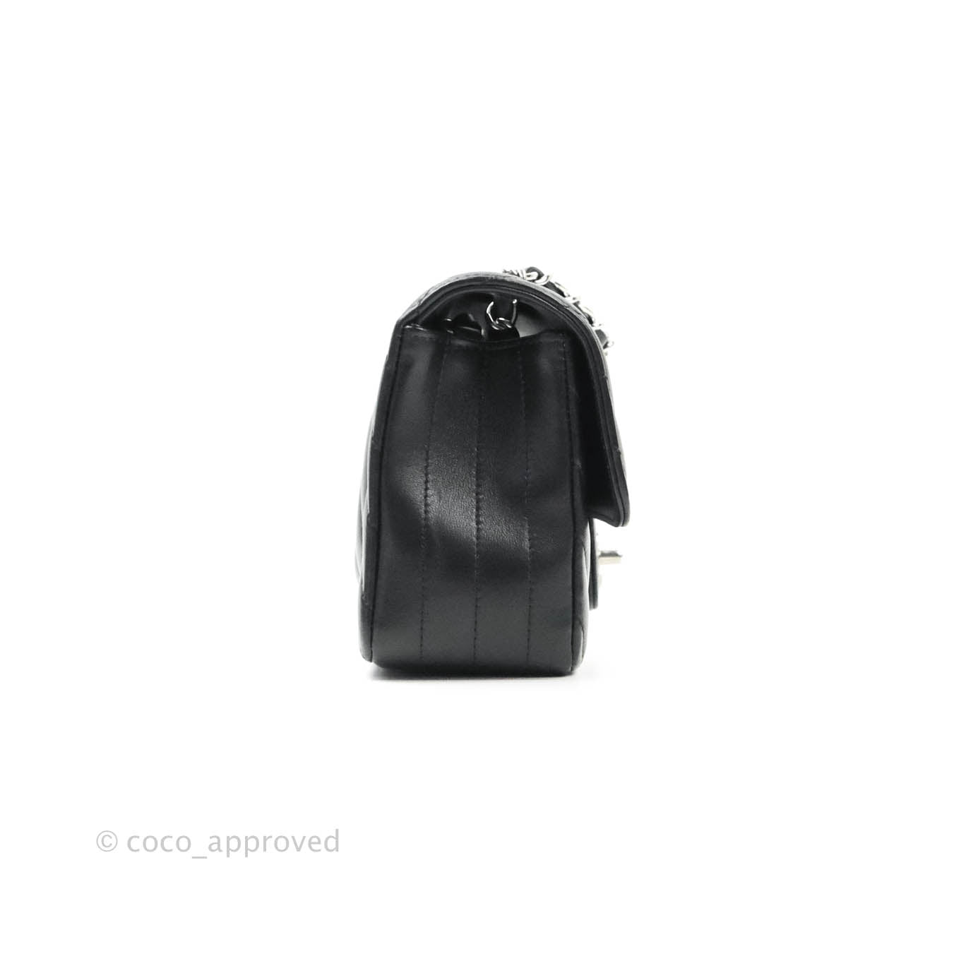 Chanel Classic Chevron Mini Rectangular Flap Bag Black Lambskin Leather with Silver Hardware - Perfect for Evening Events & Luxury Fashion Accessories