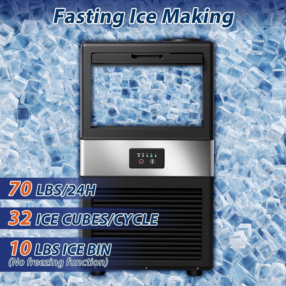 Commercial Ice Maker 80lbs/24H - Fast Ice Machine Produces 36 Cubes in 11-20 Mins, Freestanding Ice Maker with 13Lbs Storage Bin, 2 Water Fill Options - Perfect for Home, Bar, Office & Restaurant Use