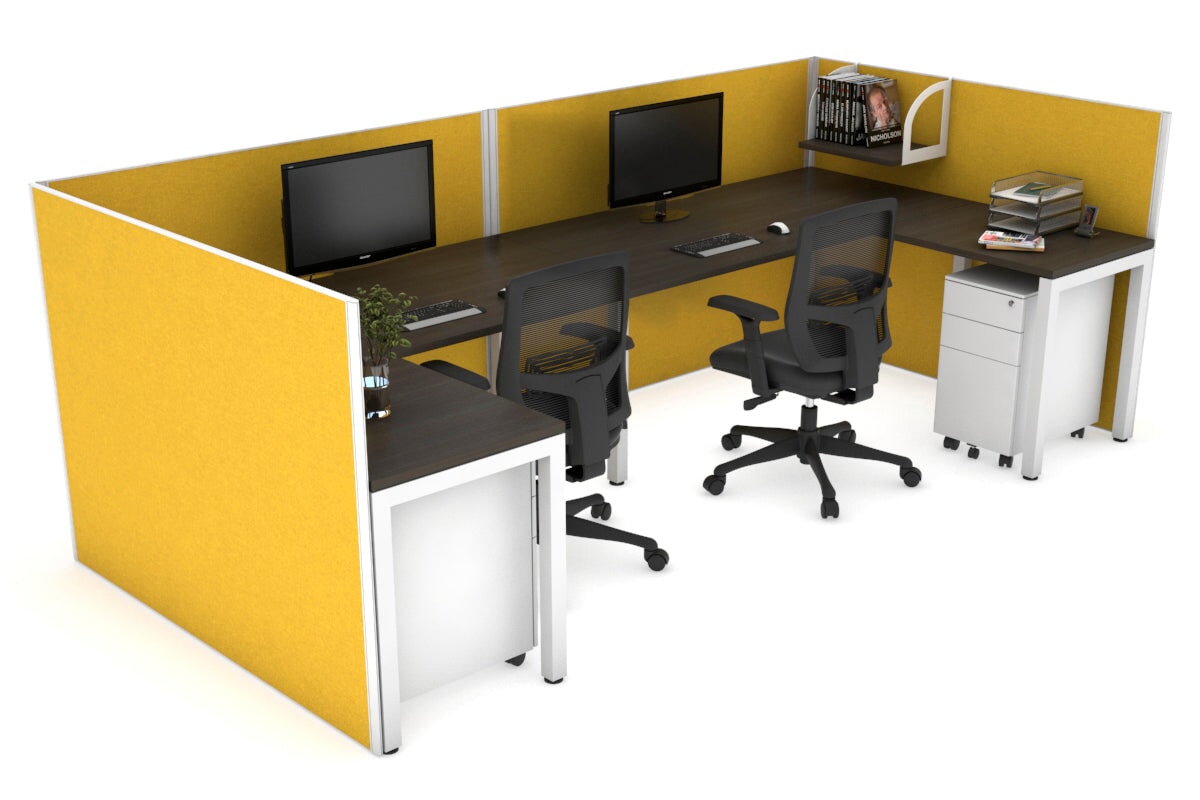 Quadro Square Legs 2-Person Corner Workstation - U-Shaped White Frame Office Desk [1800L x 1800W with Cable Management] - Perfect for Home Office & Collaborative Workspaces