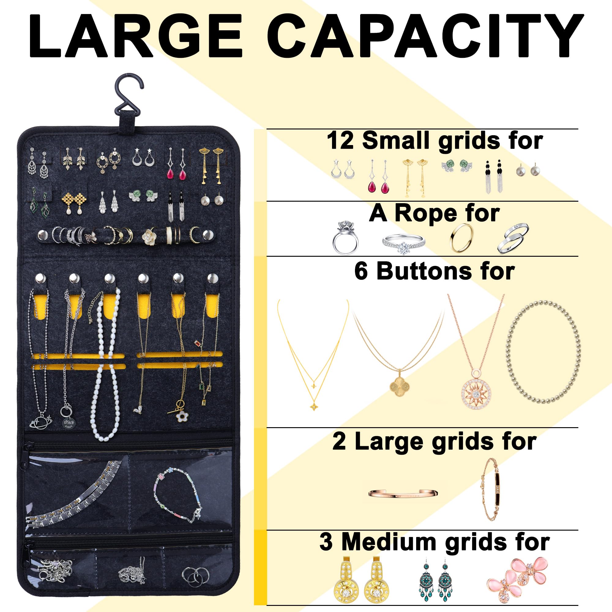 Portable Jewelry Organizer Travel Case for Women - Nonwoven Roll Storage Bag for Rings, Earrings, Necklaces - Stylish Clutch Pouch & Envelope Gift Box - Perfect for Travel, Home Organization & Gifts for Women, Girls
