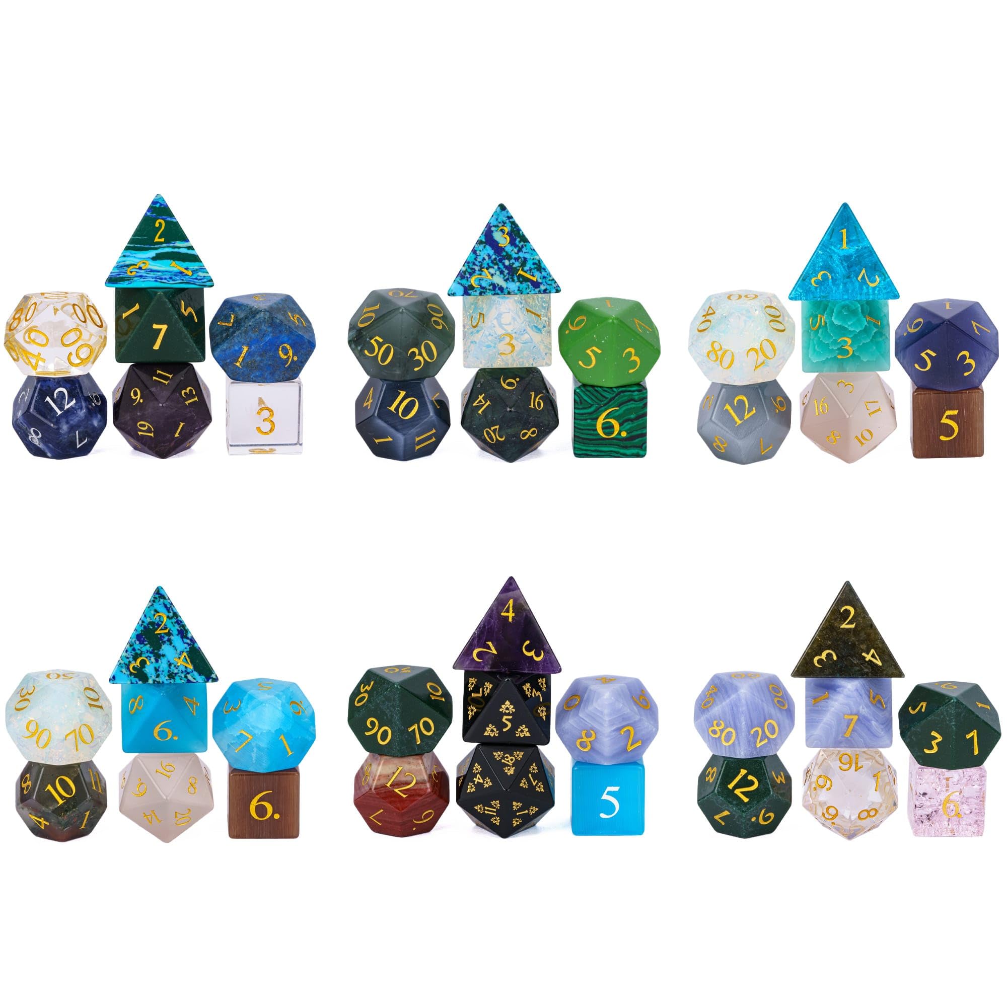 Premium UDIXI 7-Piece Gemstone DND Dice Set for Dungeons & Dragons, MTG & RPG Tabletop Games - Mysterious Stone Polyhedral Dice in Elegant Gift Case - Perfect for Game Nights, Collector's Gifts & Fantasy Roleplaying