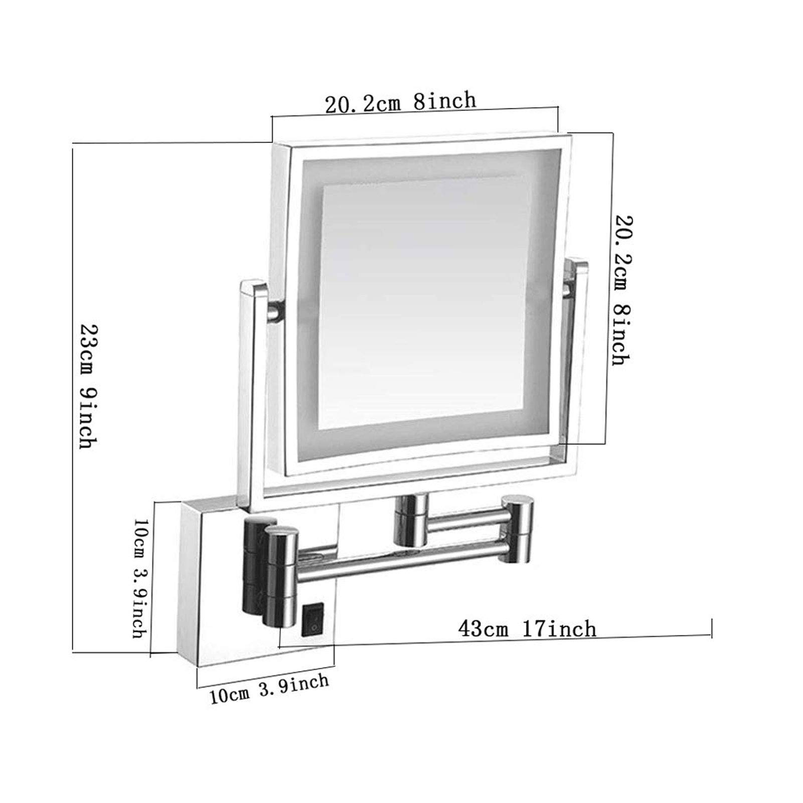 8 Inch Gold Double-Sided Wall Mount Makeup Mirror with LED Lights - 360° Swivel & Extendable Vanity Mirror with 3X Magnification for Bathroom, Bedroom & Dressing Table | Perfect for Makeup Application, Skincare & Hair Styling