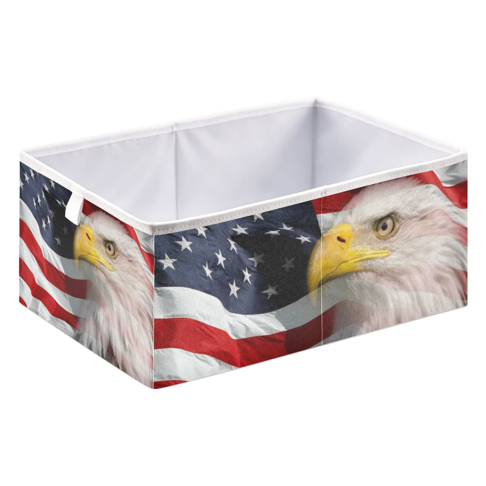 KFBE Eagle American Flag Foldable Storage Cubes 15 Inch - Closet Organizer Baskets & Bins for Clothes, Socks, Toys & Books | Space-Saving Storage Solution for Bedroom, Closet & Kids Room Organization
