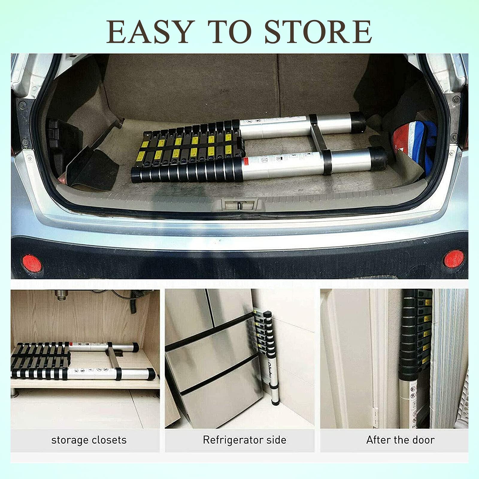 20.5FT Telescoping Ladder with Slow Down Safety Design - 300LBS Capacity, Anti-Slip Rungs & Lightweight Aluminum Construction - Spring Loaded Locking Mechanism, Adjustable Height for Easy Storage - Perfect for Home Roof Access, RV Maintenance, and Indoor/Outdoor Projects