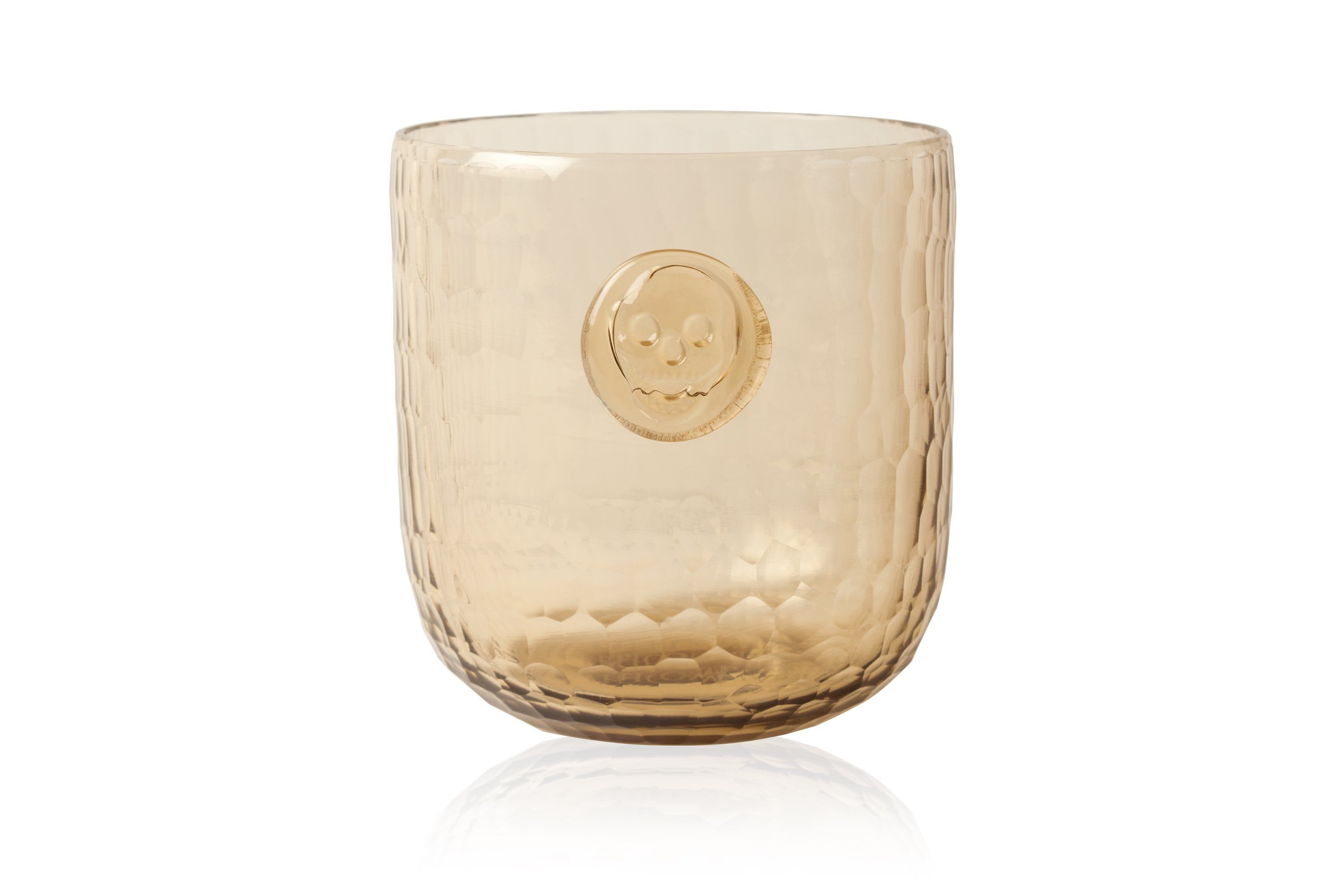 Skull Stamp DOF Drinking Glasses - Wooden Finish Set of 4 - Perfect for Halloween Parties, Themed Events & Gothic Home Decor