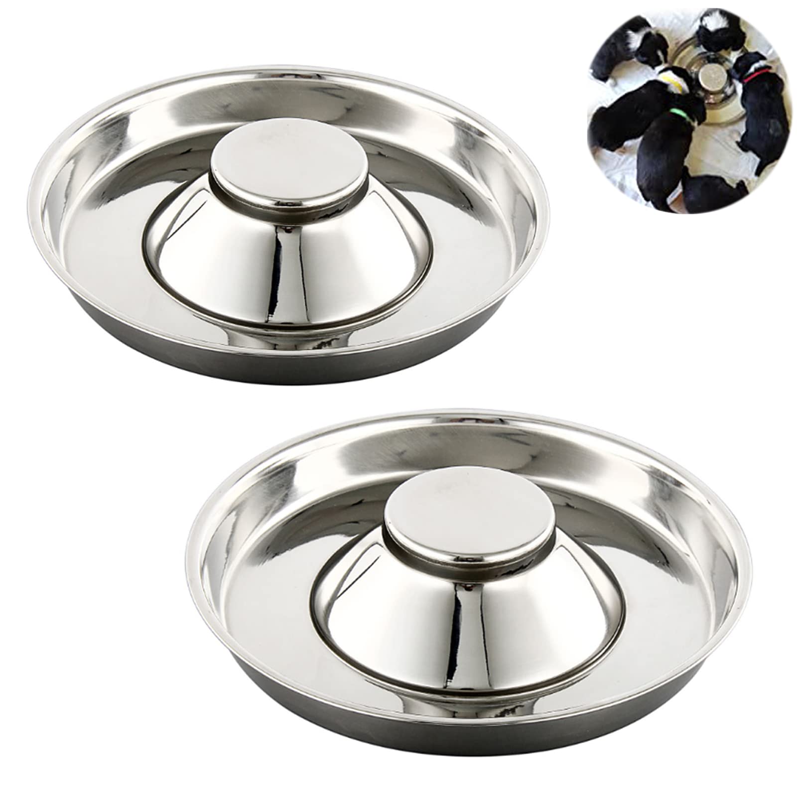 Yudansi Stainless Steel Puppy & Cat Bowls - Double Pet Food and Water Dish for Weaning Puppies, Nursing Cats - Small, Medium & Large Dog Feeding Bowls - Perfect for Multi-Pet Households and Litter Feeding Scenarios