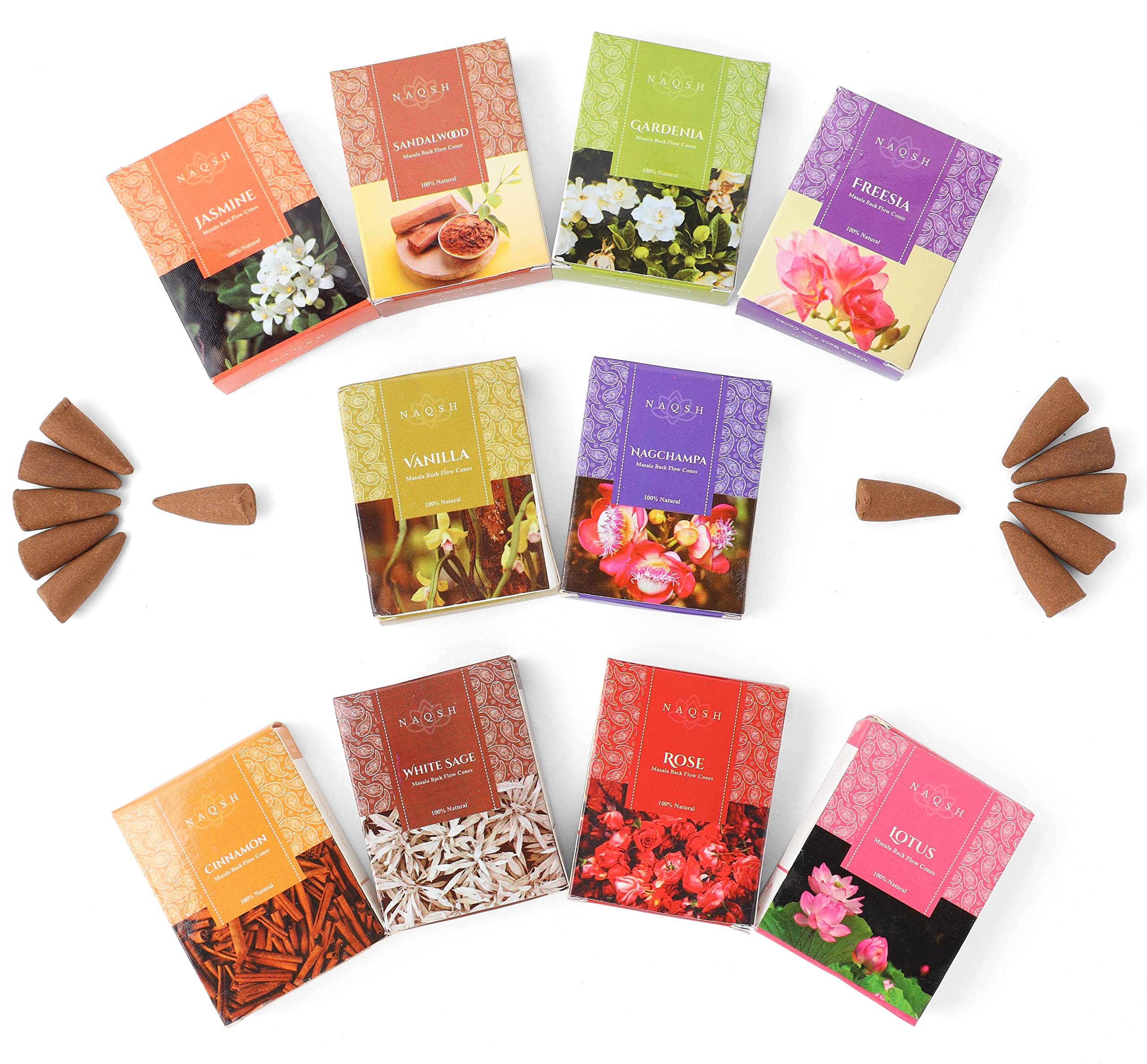 Premium Masala Backflow Incense Cones - 10 Assorted Aromas (8 Cones Each) | Natural & Handcrafted for Meditation, Yoga, Aromatherapy & Home Relaxation