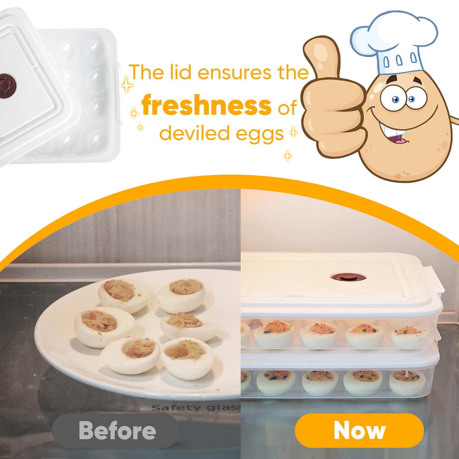 Premium Plastic Deviled Egg Container Set of 2 with Lid & Handle - Holds 48 Eggs - Clear Fridge Storage Tray - Perfect for Picnics, Parties, Easter, Potlucks & Family Gatherings - Portable Deviled Egg Carrier for Outdoor Events & Holiday Celebrations