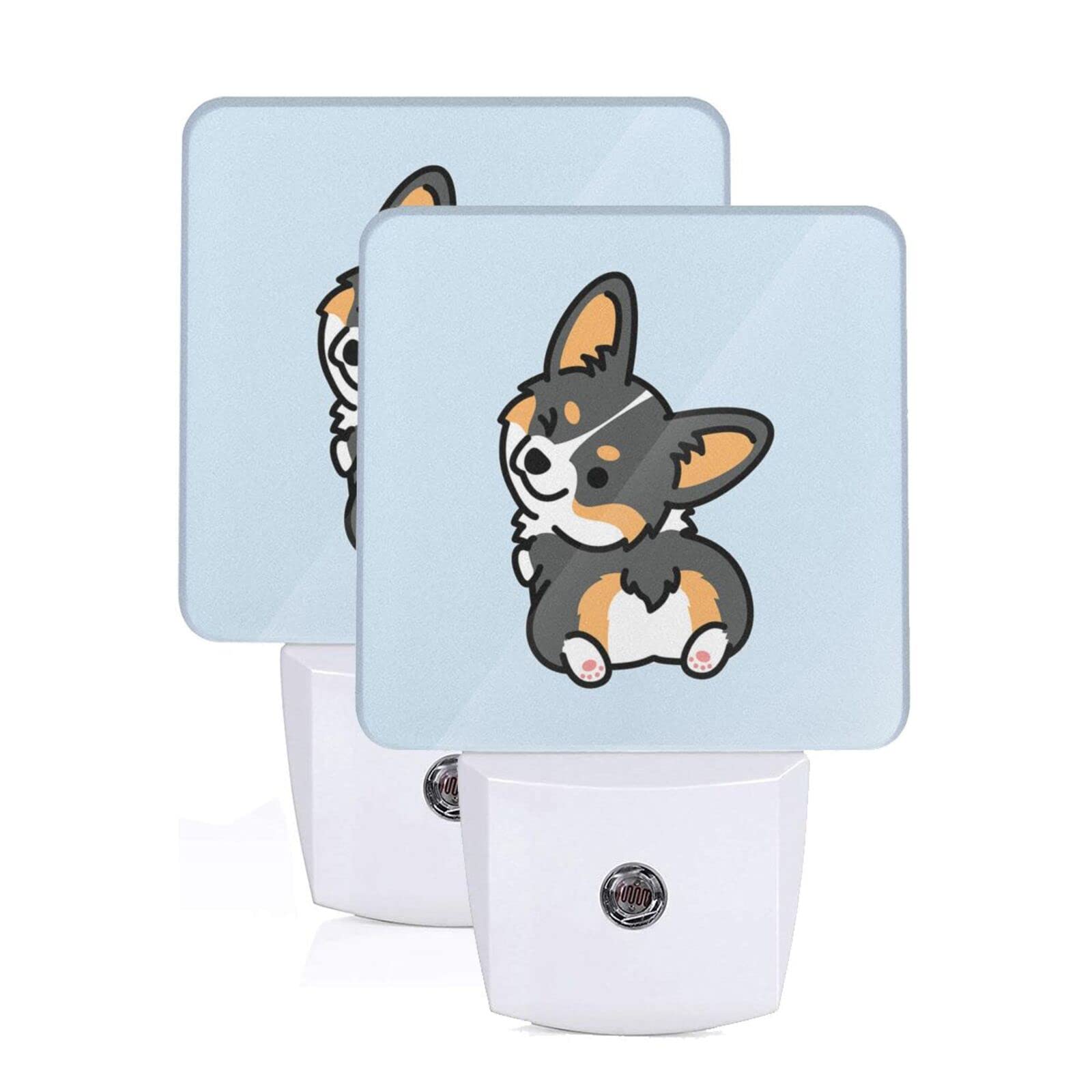 2-Pack Cute Corgi Tricolor LED Night Light with Auto Dusk-to-Dawn Sensor - Plug-in Dog-Shaped Lamp for Kids & Adults Bedroom Decor - Perfect for Nurseries, Hallways, and Safe Nighttime Navigation