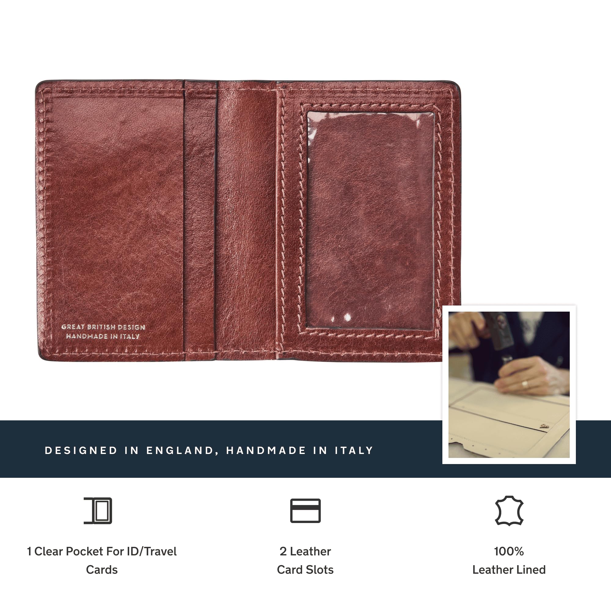 Maxwell Scott Luxury Leather Travel ID Card Holder Wallet for Men & Women - Italian Made Vallata Chestnut Tan - Perfect for Business Travel & Everyday Use