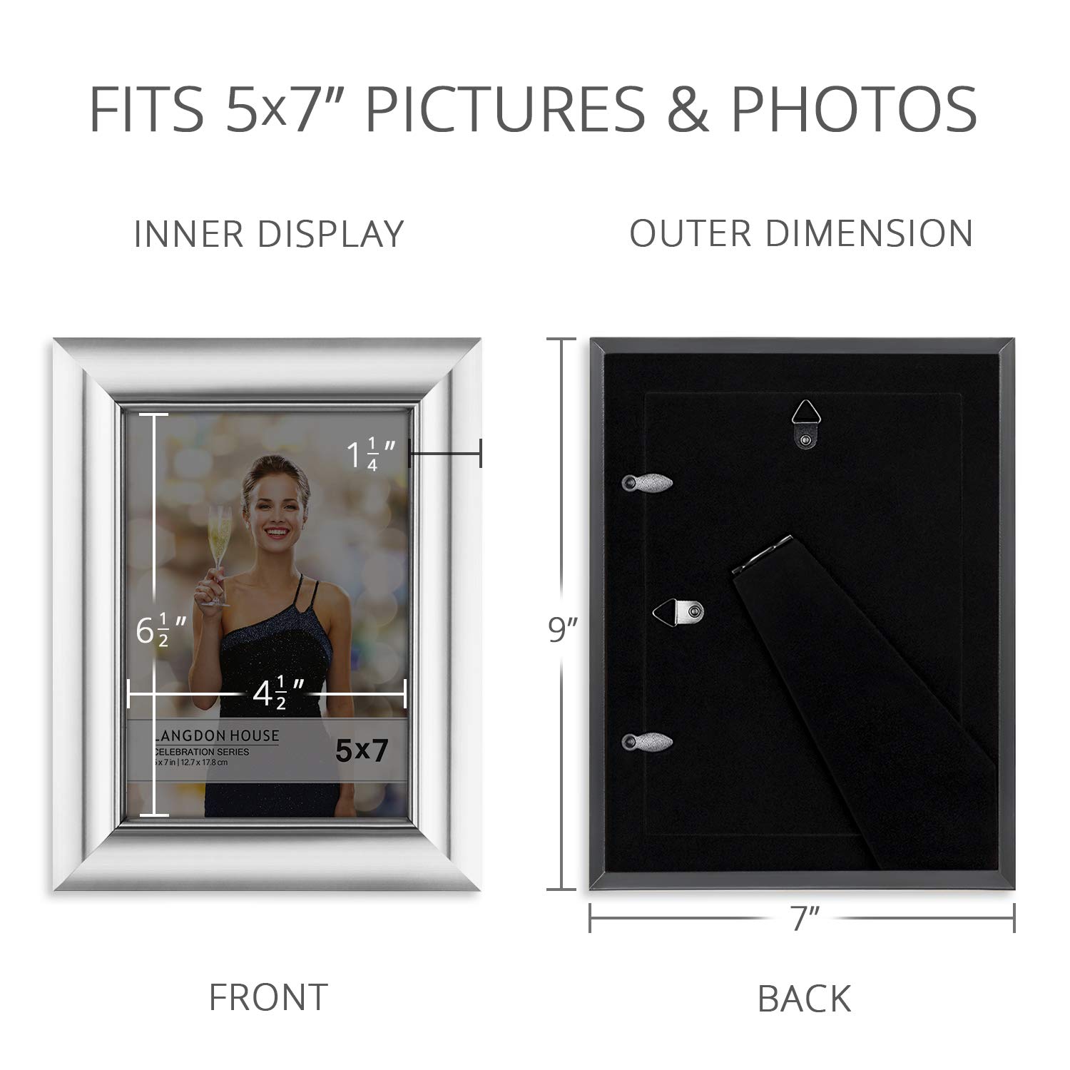 5x7 Picture Frames Silver 3 Pack - Wall or Table Display for Home Decor