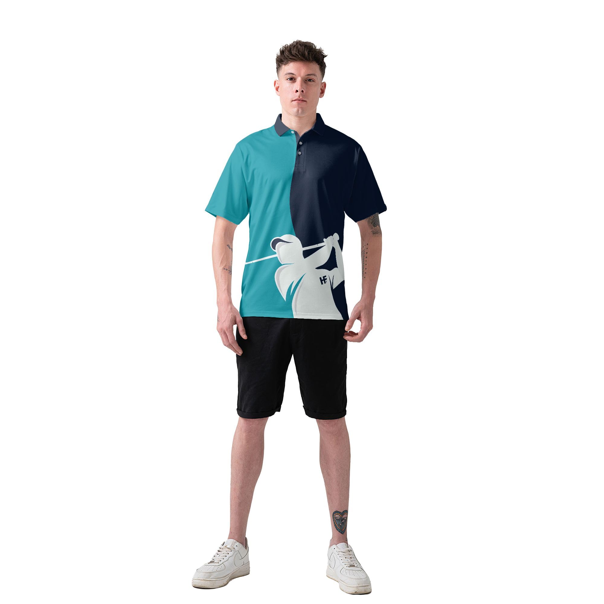 HYPERFAVOR Men's Smart Golf Polo Shirt - Breathable Short Sleeve Performance Shirt in Golf Blue & Navy | Perfect for Golf Courses, Country Clubs & Casual Wear