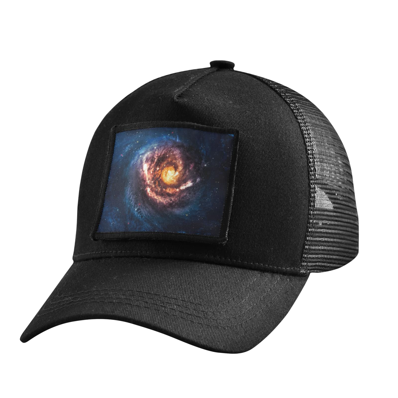 Spiral Galaxy Trucker Hat - Black Baseball Cap for Men & Women, Adjustable Snapback with Strap - Perfect for Outdoor Activities, Sports & Casual Wear