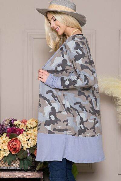 Celeste Camouflage Button-Up Long Sleeve Cardigan for Women - Plus Size Casual Outerwear for Fall & Winter Layering