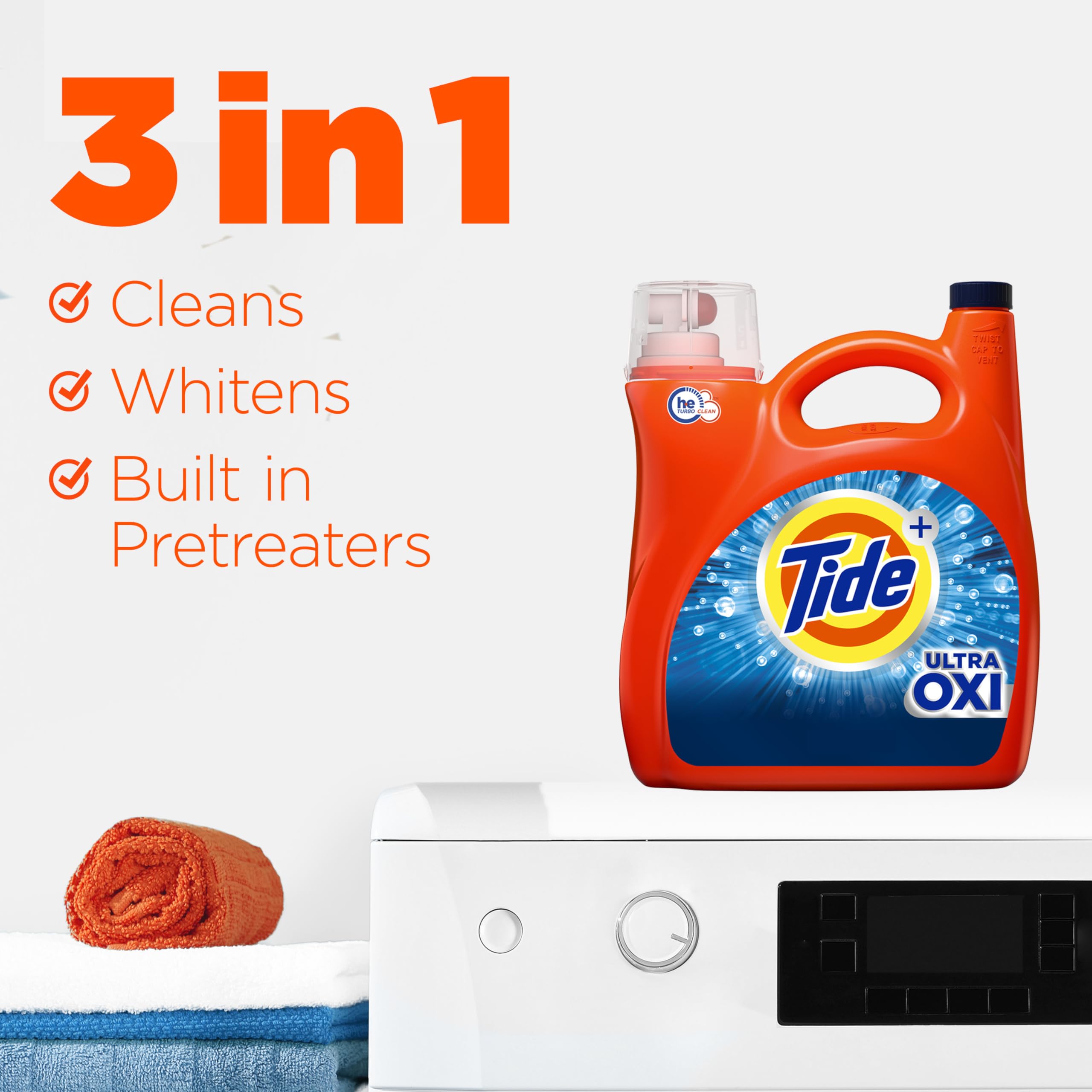 Tide Ultra Oxi Liquid Laundry Detergent - HE Compatible, 94 Loads, 132 fl oz (Packaging May Vary) | Powerful Stain Removal for Clothes, Sheets & Towels | Ideal for High-Efficiency Washing Machines & Everyday Laundry