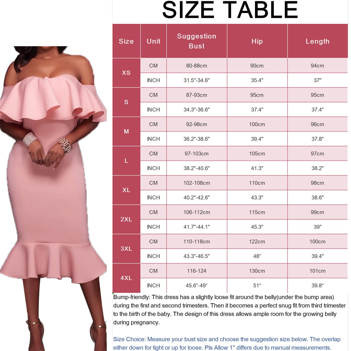 Elegant Off The Shoulder Maternity Dress for Baby Shower - Summer Bodycon Mermaid Midi Dress with Ruffle Short Sleeves for Women | Perfect for Pregnancy Photos, Bridal Showers & Special Occasions