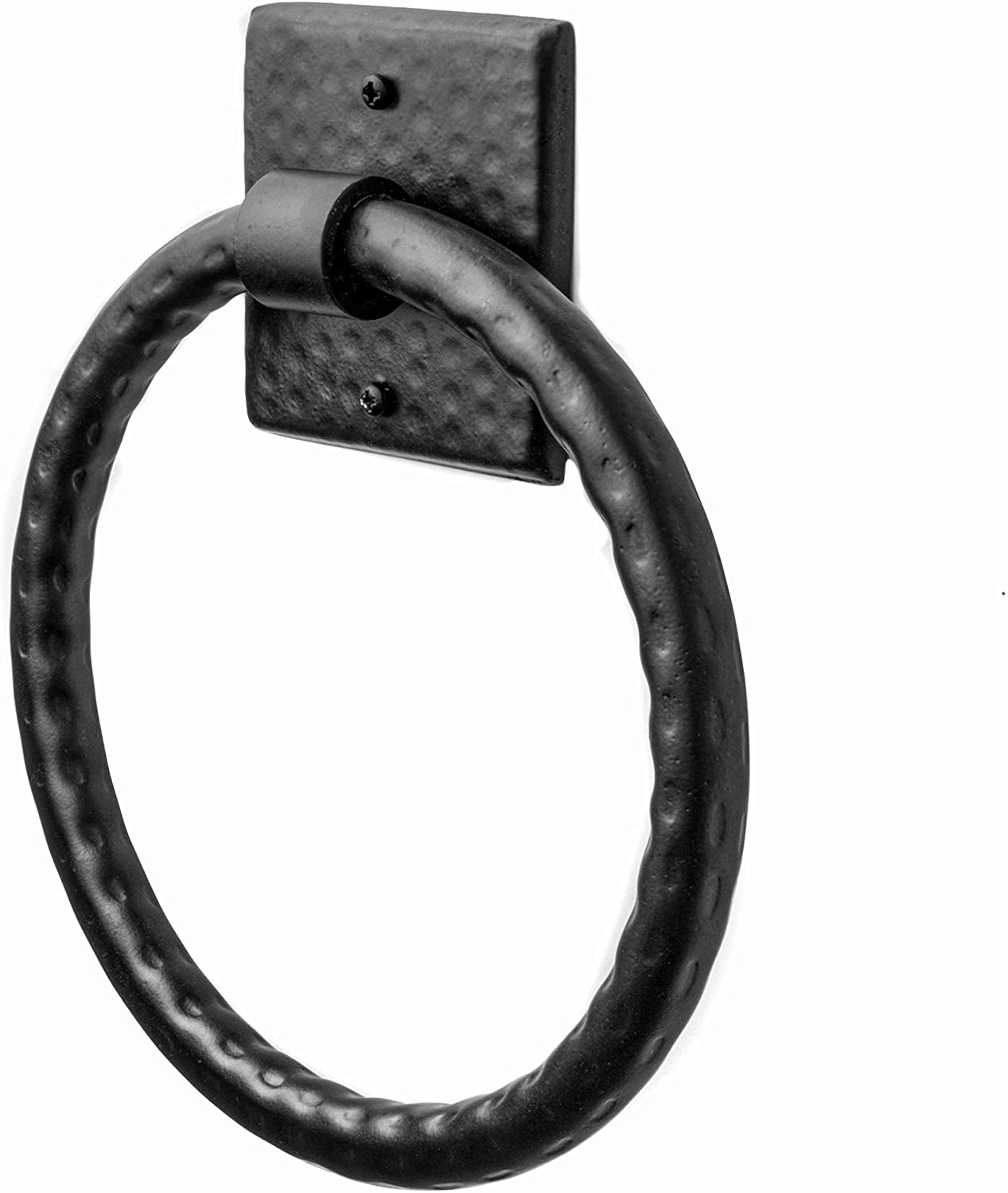Monarch Abode Round Hand-Hammered Rustic Metal Towel Ring Holder - Wall Mount Bathroom & Kitchen Accessory in Black | Perfect for Farmhouse, Vintage & Industrial Decor Styles