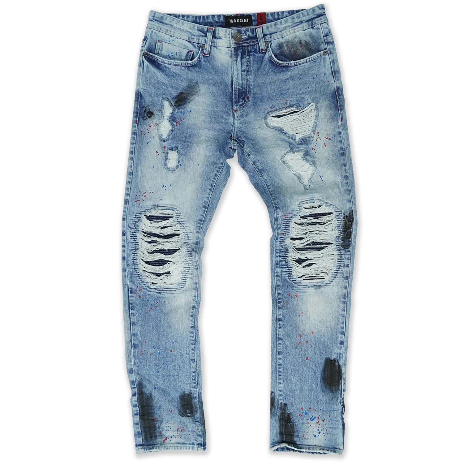 Makobi Light Wash Zuma Shredded Jeans for Women - Distressed Denim Pants with Ripped Details, High Waist Skinny Fit - Perfect for Casual Outfits, Streetwear & Everyday Wear