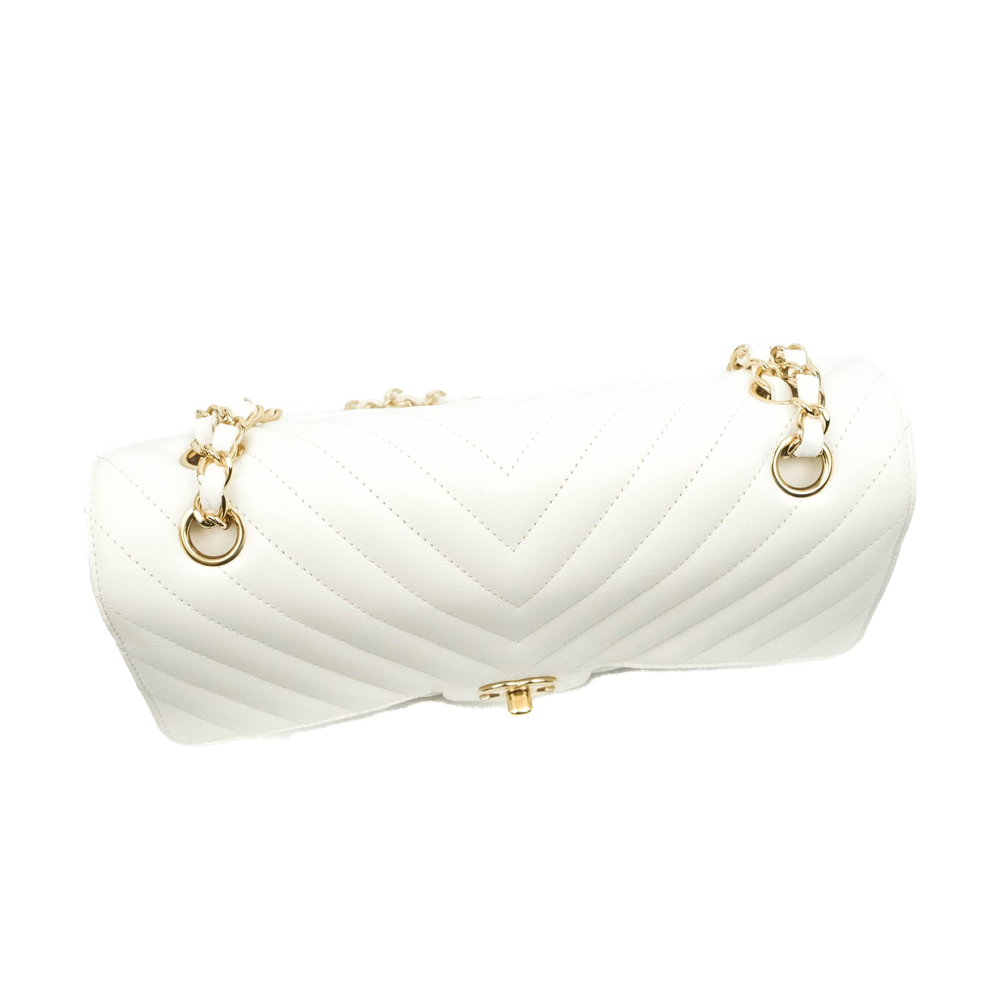 Chanel Chevron Medium/Large Double Flap Bag in White Caviar Leather with Gold Hardware - Perfect for Luxury Everyday Use & Special Occasions