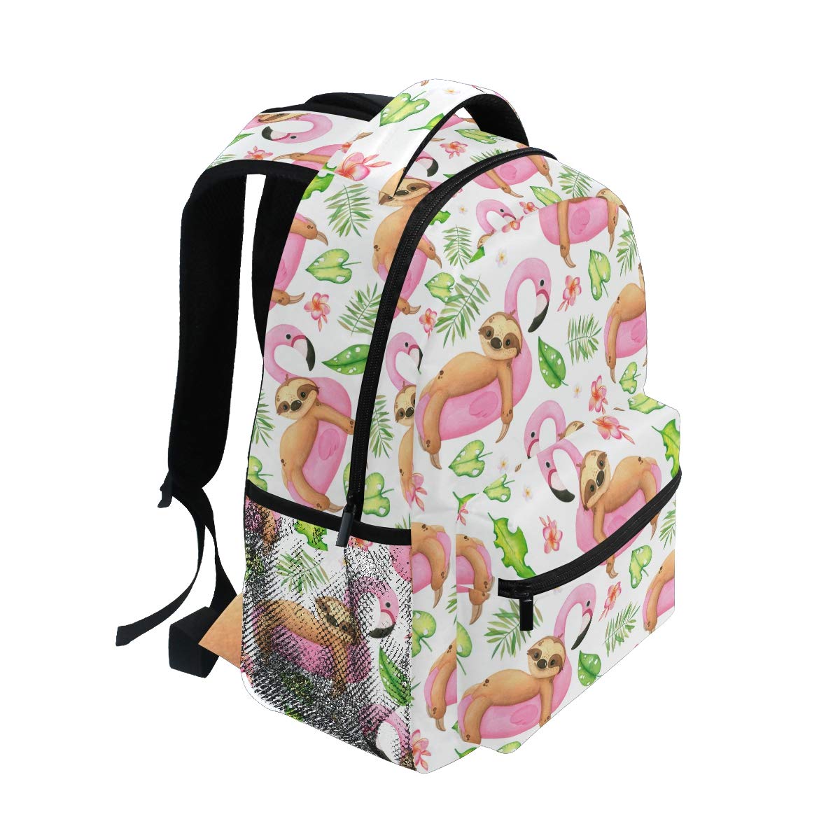 Pfrewn Summer Sloth Palm Leaf Floral Backpack - Water Resistant Daypack for Men & Women, Tropical Animal Print Mini Bookbag for Travel, Sports & Beach Outings