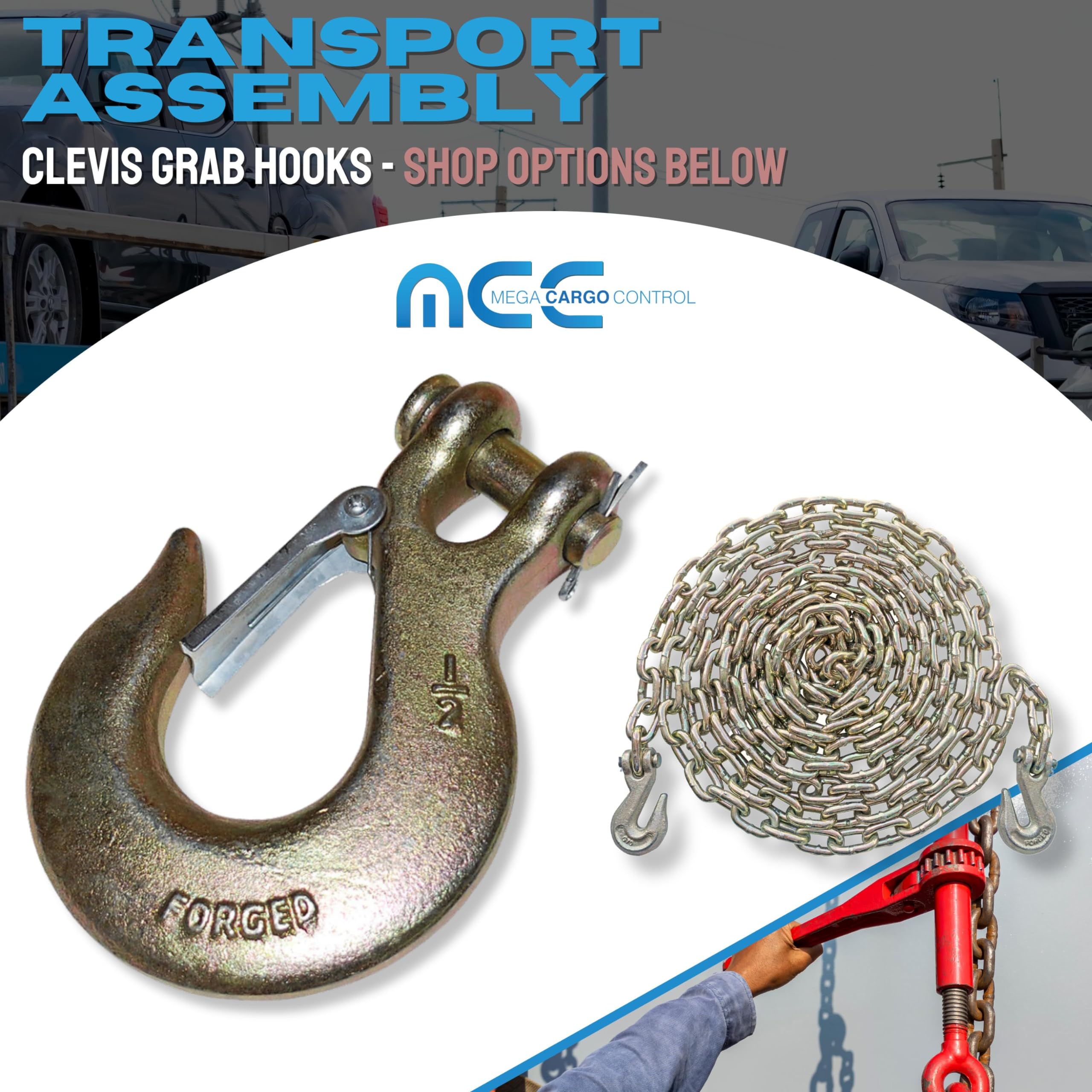 Heavy Duty Ratchet Chain Binder with Grab Hooks 5/16
