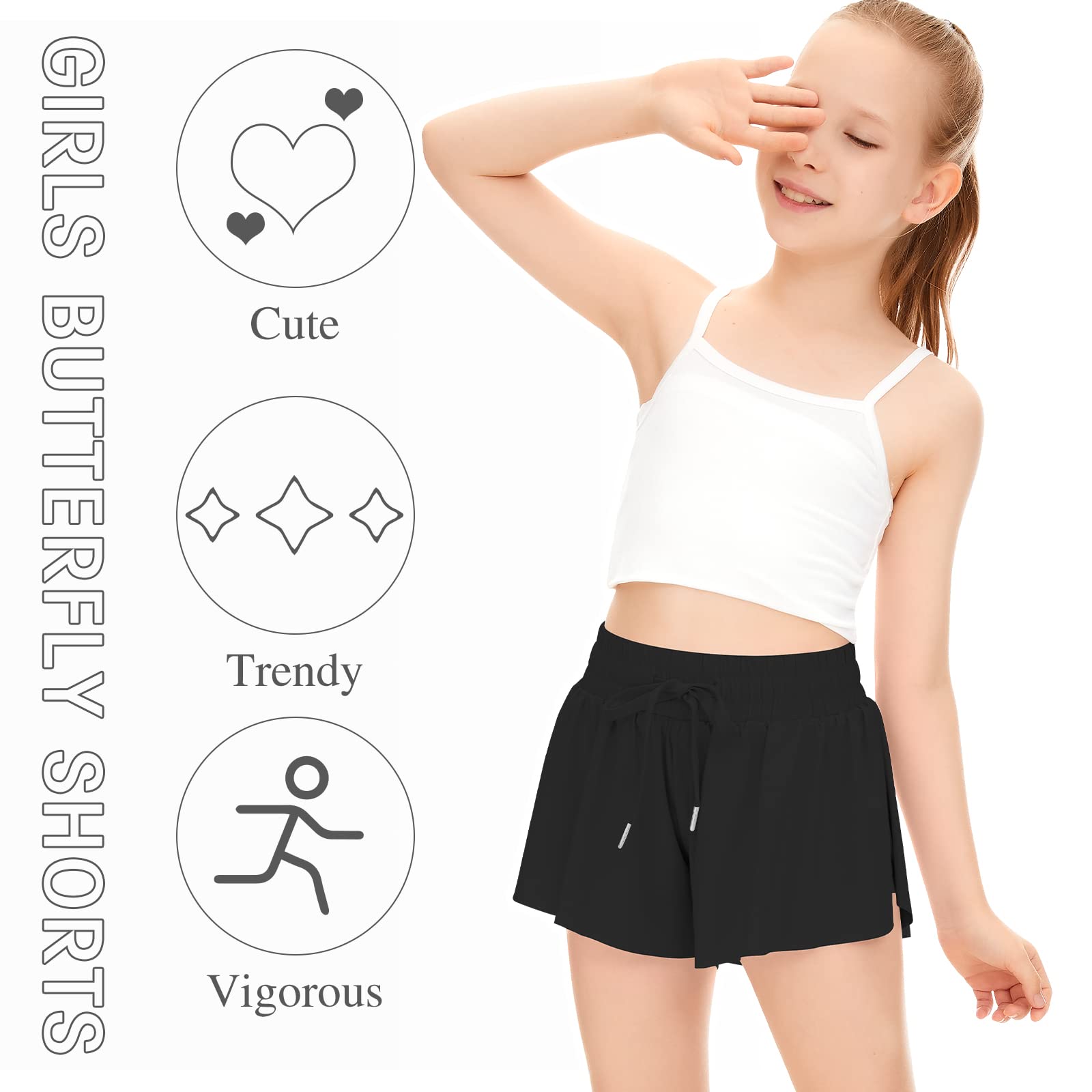 Girls' Athletic Running Shorts with Pockets - 2-in-1 Butterfly Design Spandex Workout Shorts for Teens | Perfect for Yoga, Gym & Outdoor Sports