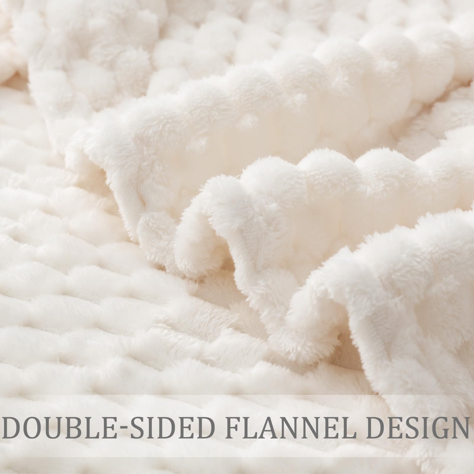 Exclusive Queen Size Soft Fleece Blanket - 90x90 Inch Jacquard Velvet Bed Blanket | Ultra Cozy & Lightweight for All Seasons | Ivory | Perfect for Bedroom, Living Room, Sofa & Gift Giving